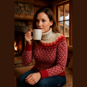 Y2K Vintage Lambswool mohair Alpine American Eagle turtleneck red cream Small